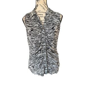 Jane + Delancey Zebra Animal Print Ruched Button Down Blouse NWT Size S